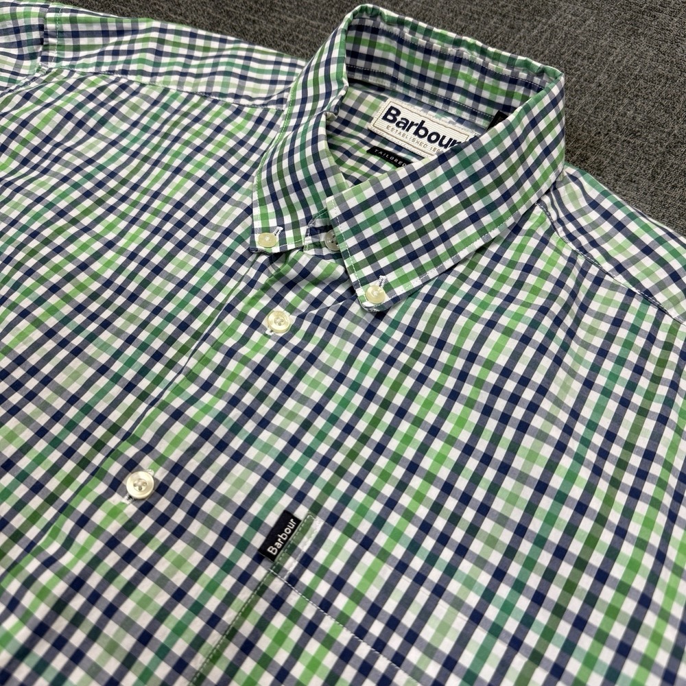 Barbour Shirt Mens L Green Plaid Tailored Fit Long Sleeve Casual Button Down